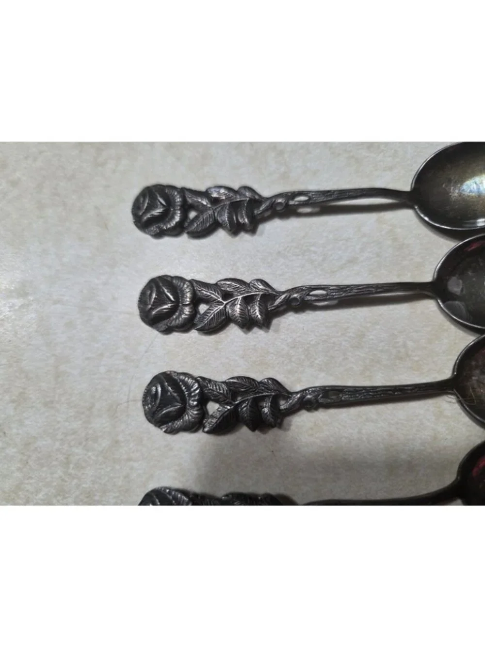 Set 6 Antiko 100 Hildesheimer Rose Collectable Spoons with Sugar Tongs Vintage